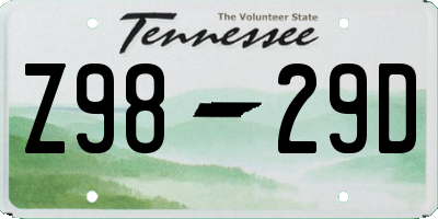TN license plate Z9829D