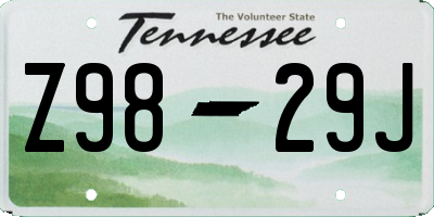 TN license plate Z9829J