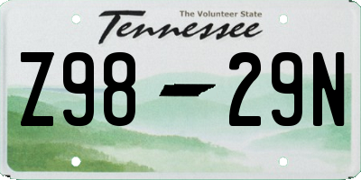 TN license plate Z9829N