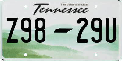 TN license plate Z9829U