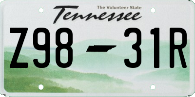 TN license plate Z9831R