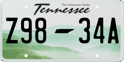 TN license plate Z9834A