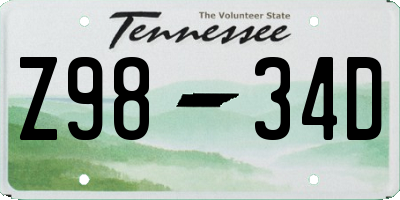 TN license plate Z9834D