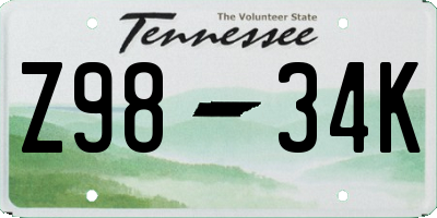 TN license plate Z9834K