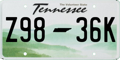 TN license plate Z9836K