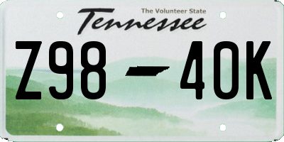 TN license plate Z9840K