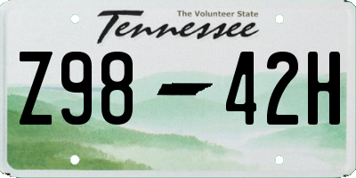 TN license plate Z9842H