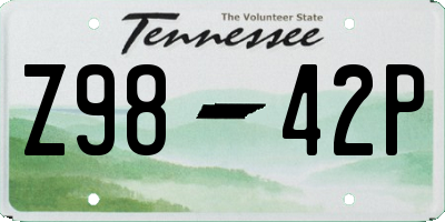 TN license plate Z9842P