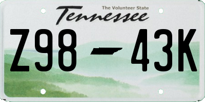 TN license plate Z9843K