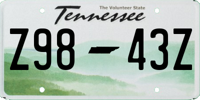 TN license plate Z9843Z