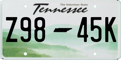 TN license plate Z9845K