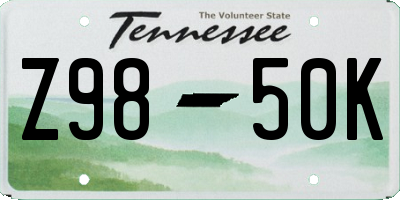 TN license plate Z9850K