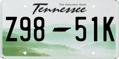 TN license plate Z9851K