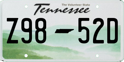 TN license plate Z9852D