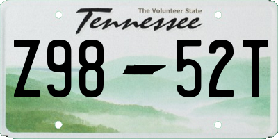 TN license plate Z9852T