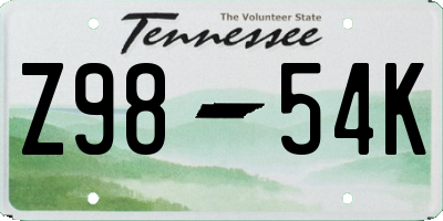 TN license plate Z9854K