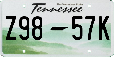 TN license plate Z9857K