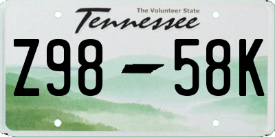 TN license plate Z9858K