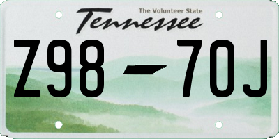 TN license plate Z9870J