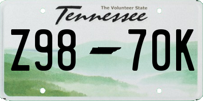TN license plate Z9870K
