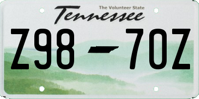 TN license plate Z9870Z