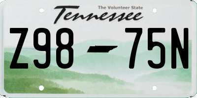 TN license plate Z9875N