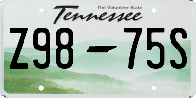 TN license plate Z9875S