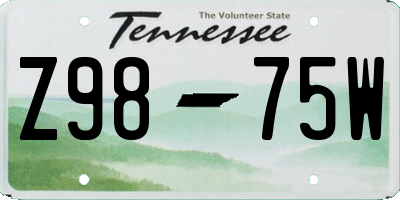 TN license plate Z9875W