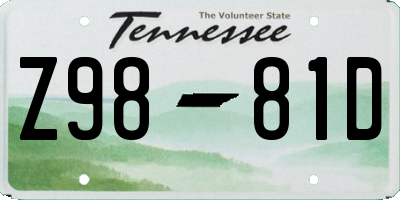 TN license plate Z9881D