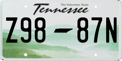 TN license plate Z9887N