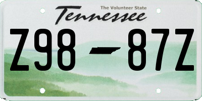 TN license plate Z9887Z