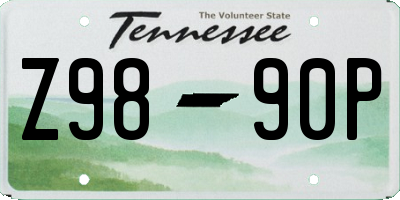 TN license plate Z9890P