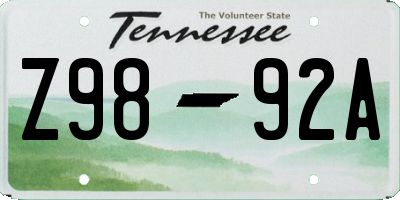 TN license plate Z9892A