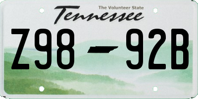 TN license plate Z9892B