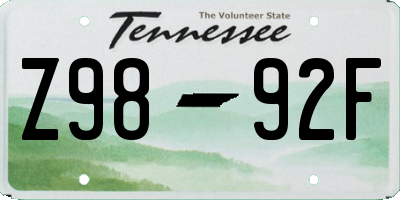 TN license plate Z9892F