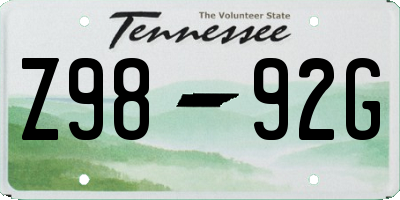 TN license plate Z9892G