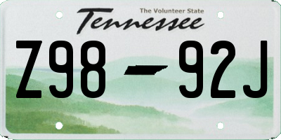 TN license plate Z9892J