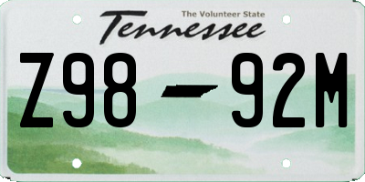 TN license plate Z9892M