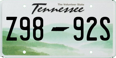 TN license plate Z9892S