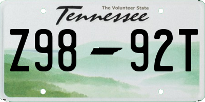 TN license plate Z9892T