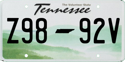 TN license plate Z9892V