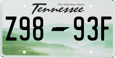 TN license plate Z9893F