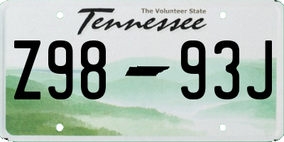 TN license plate Z9893J