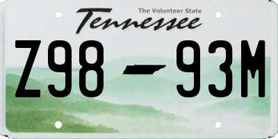 TN license plate Z9893M