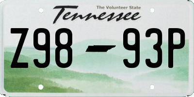 TN license plate Z9893P