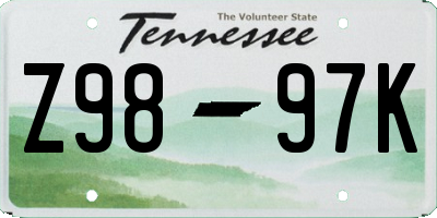 TN license plate Z9897K