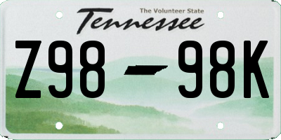 TN license plate Z9898K