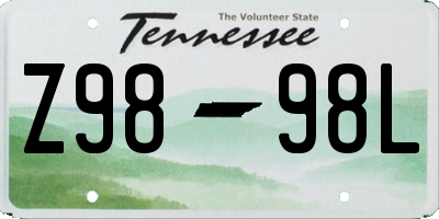 TN license plate Z9898L