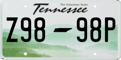 TN license plate Z9898P