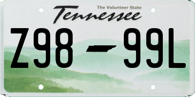TN license plate Z9899L